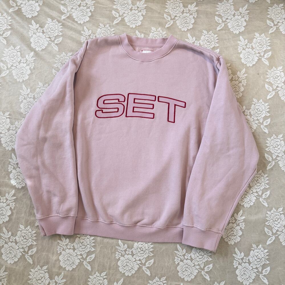 SET Active Pink Embroidered Logo Crewneck Sweatshirt Size M/L